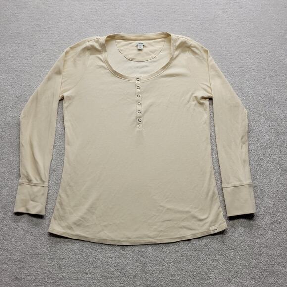L.L. Bean Tops - Vintage L.L.Bean Womens Large Waffle Knit Henley Long Sleeve Shirt Cream Thermal